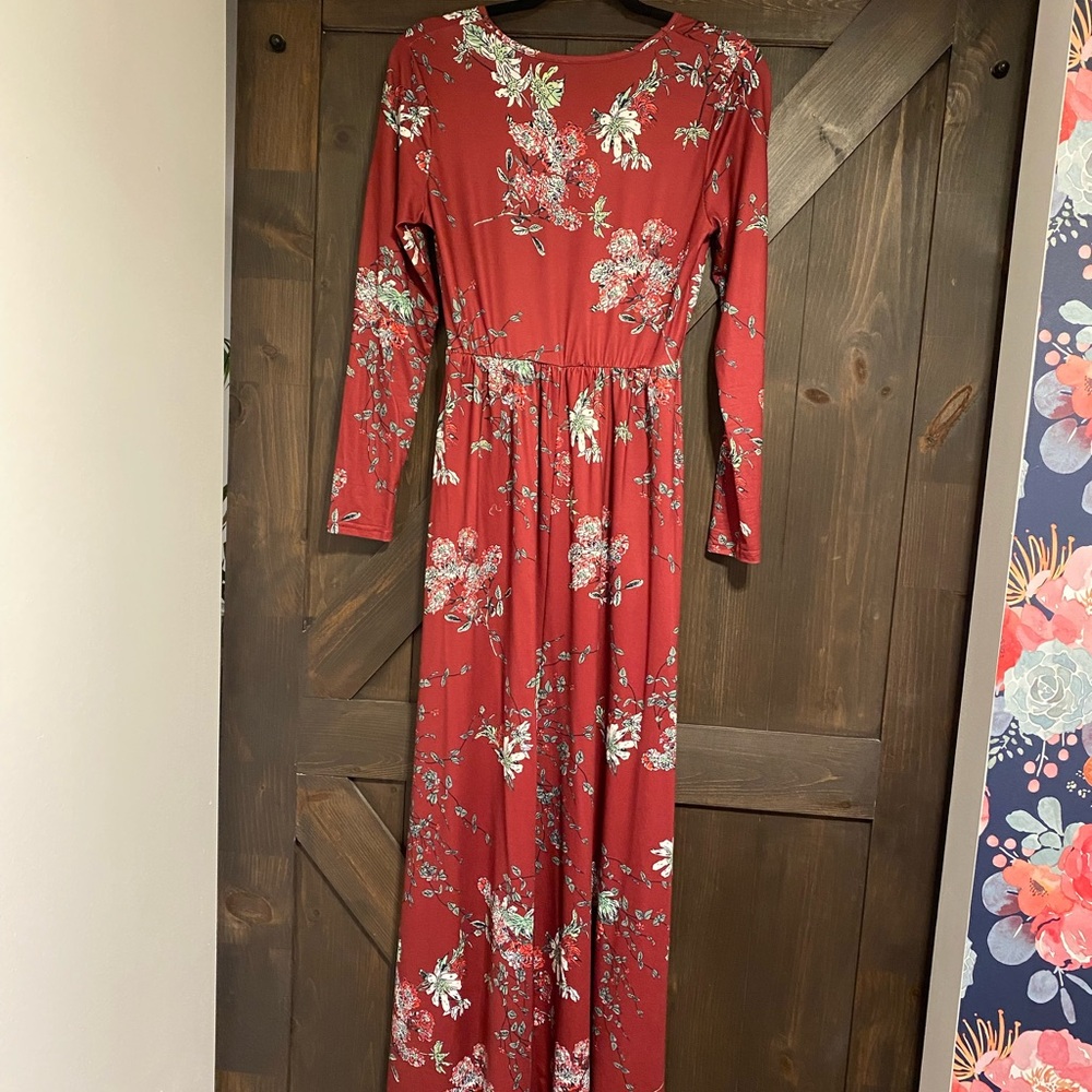 Red Pleated Long Sleeve Sundress